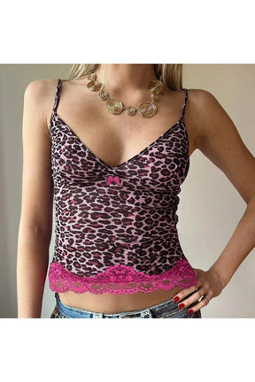 Pink Leopard Lace Trim Top