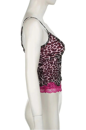 Pink Leopard Lace Trim Top