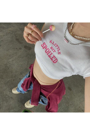 White variant of Pink Letter Embroidery Crop Top.