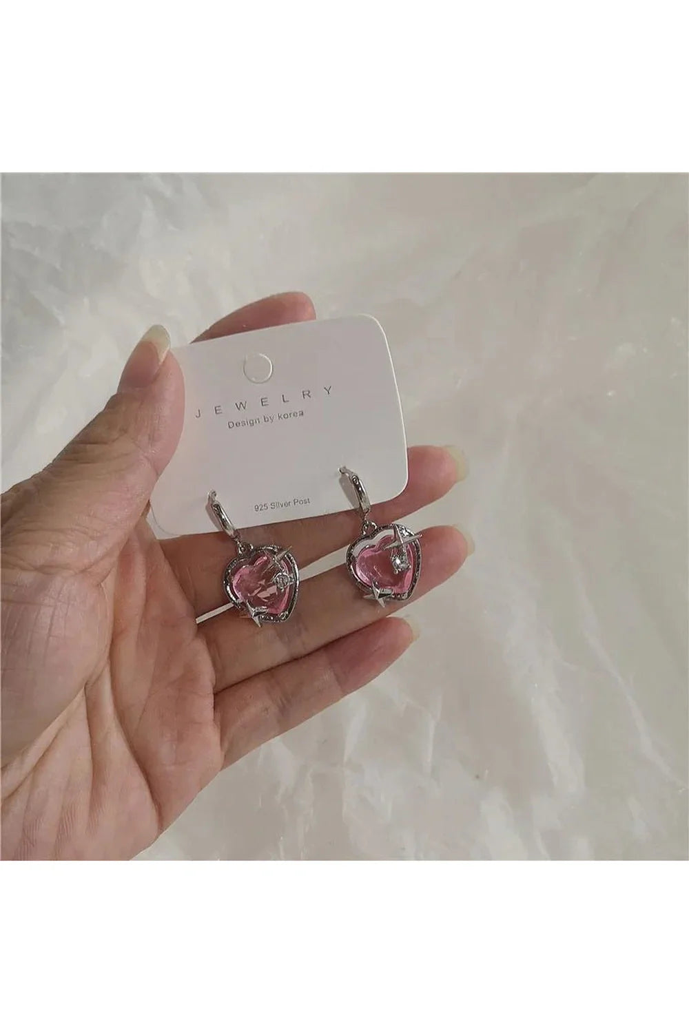 Pink Peach Heart Drop Earrings