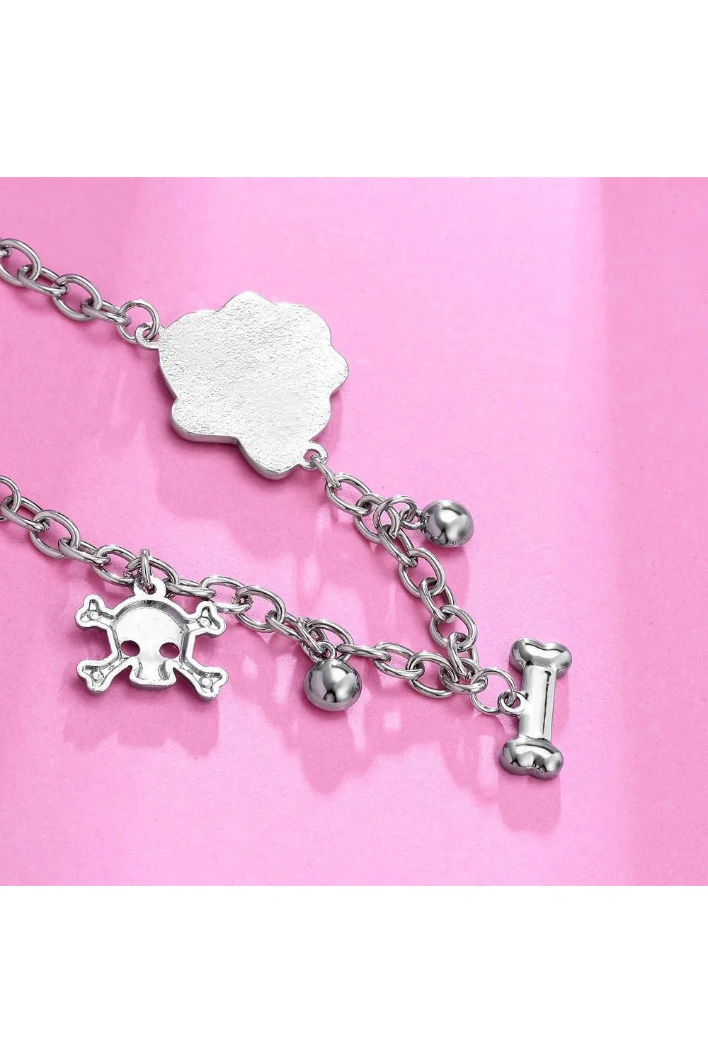 "Edgy Pink Skull Charm Bracelet A3-B054"