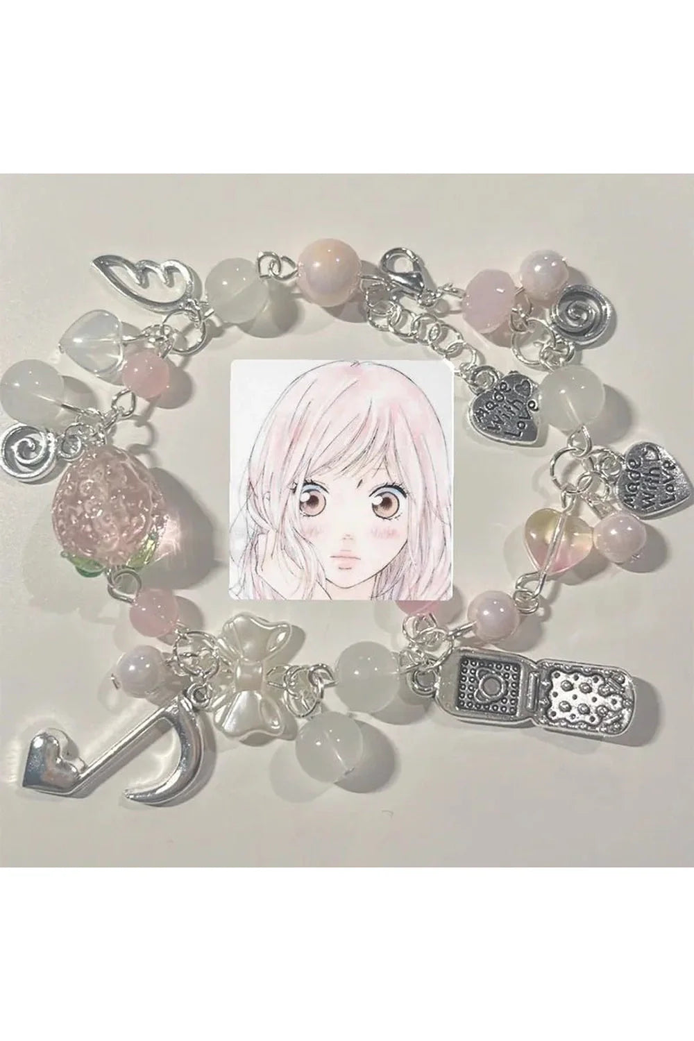 Pink Strawberry Note Charm Bracelet