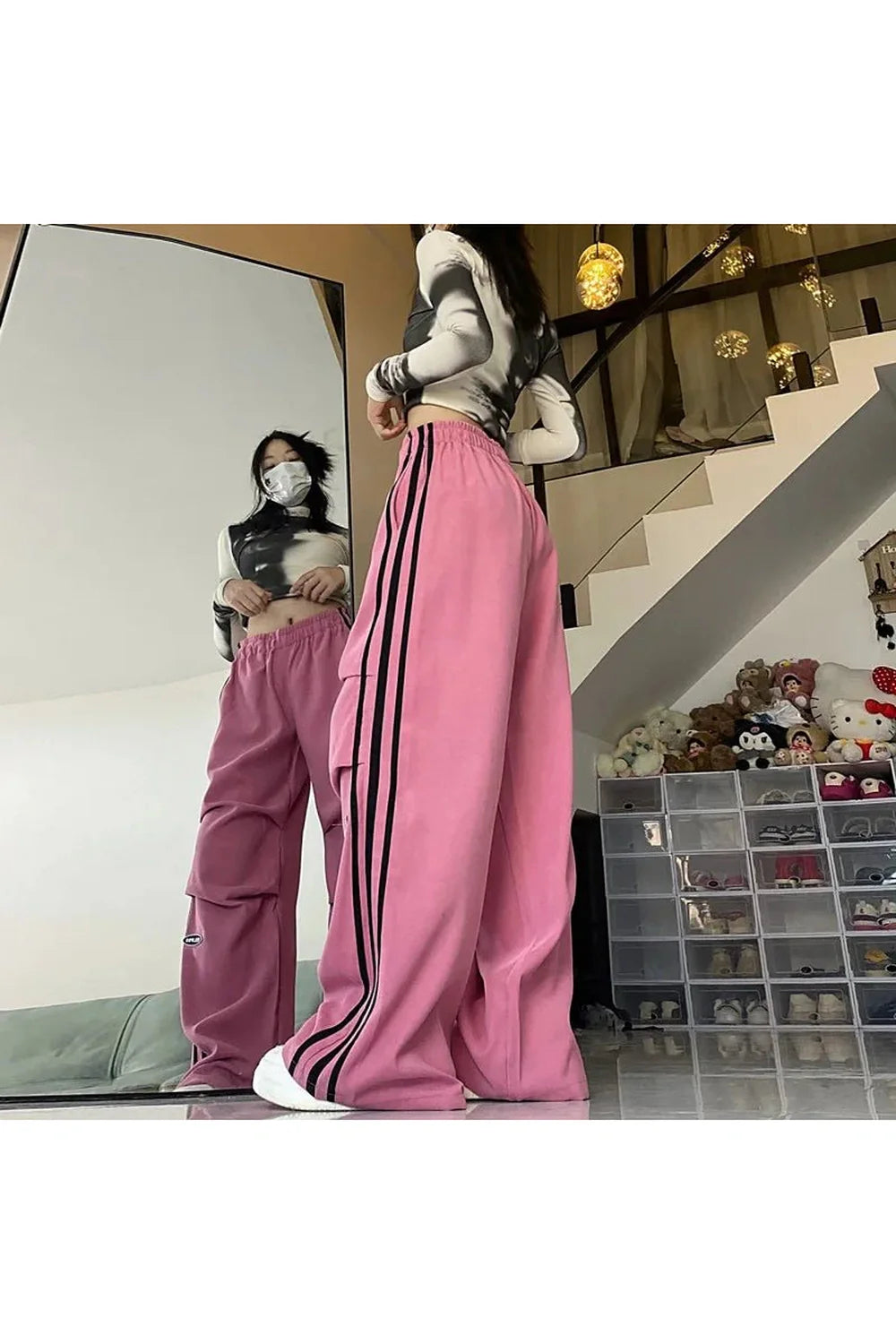 Pink Streetwear Wide-Leg Pants