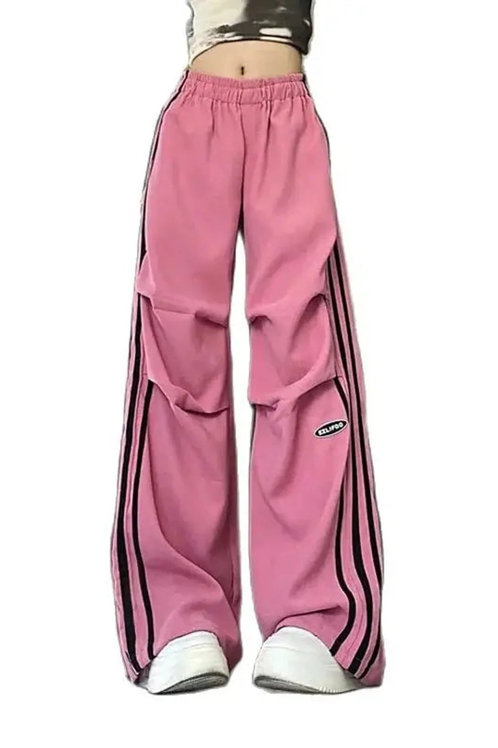 Pink Streetwear Wide-Leg Pants in vibrant pink hue.