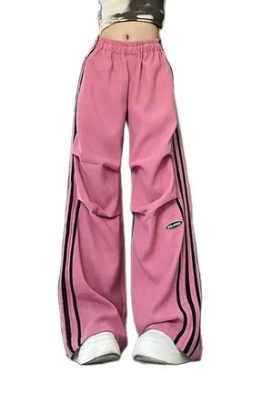 Pink Streetwear Wide-Leg Pants in vibrant pink hue.