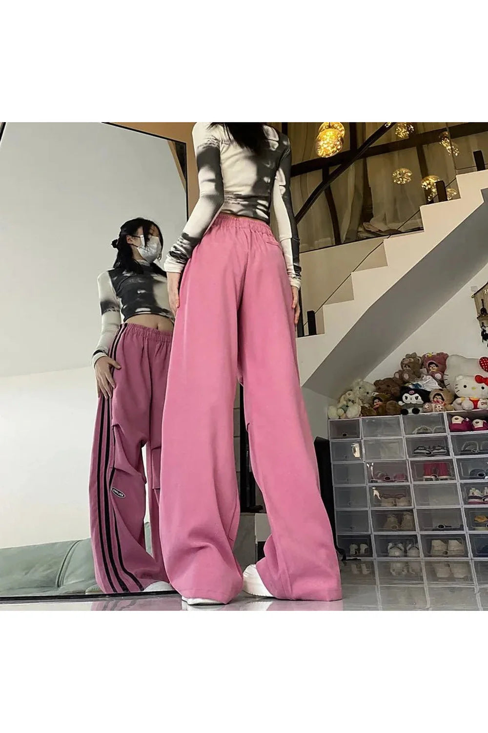 Pink Streetwear Wide-Leg Pants