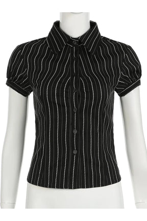 Pinstripe Fitted Button-Up Blouse