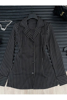 Elegant Pinstripe Power Blazer Tops Set.