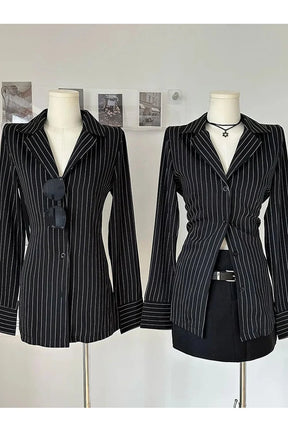 Pinstripe Power Blazer and Skirt Set