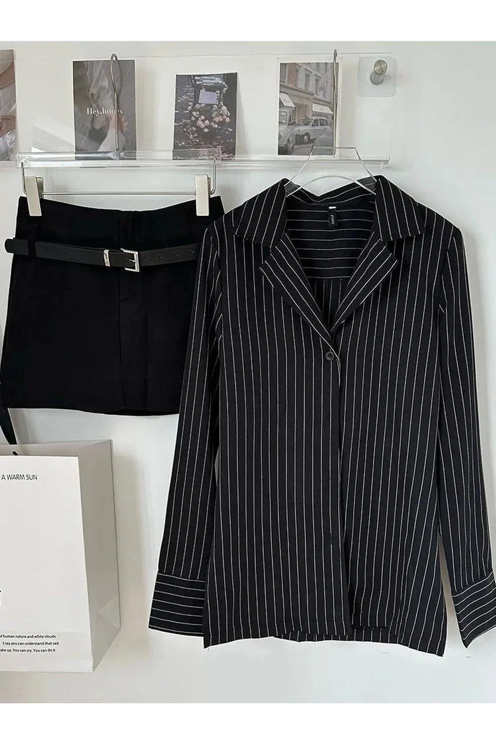 Pinstripe Power Blazer and Skirt Set