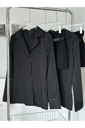 Pinstripe Power Blazer and Skirt Set