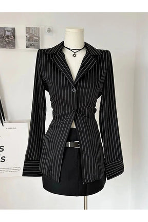 Pinstripe Power Blazer and Skirt Set