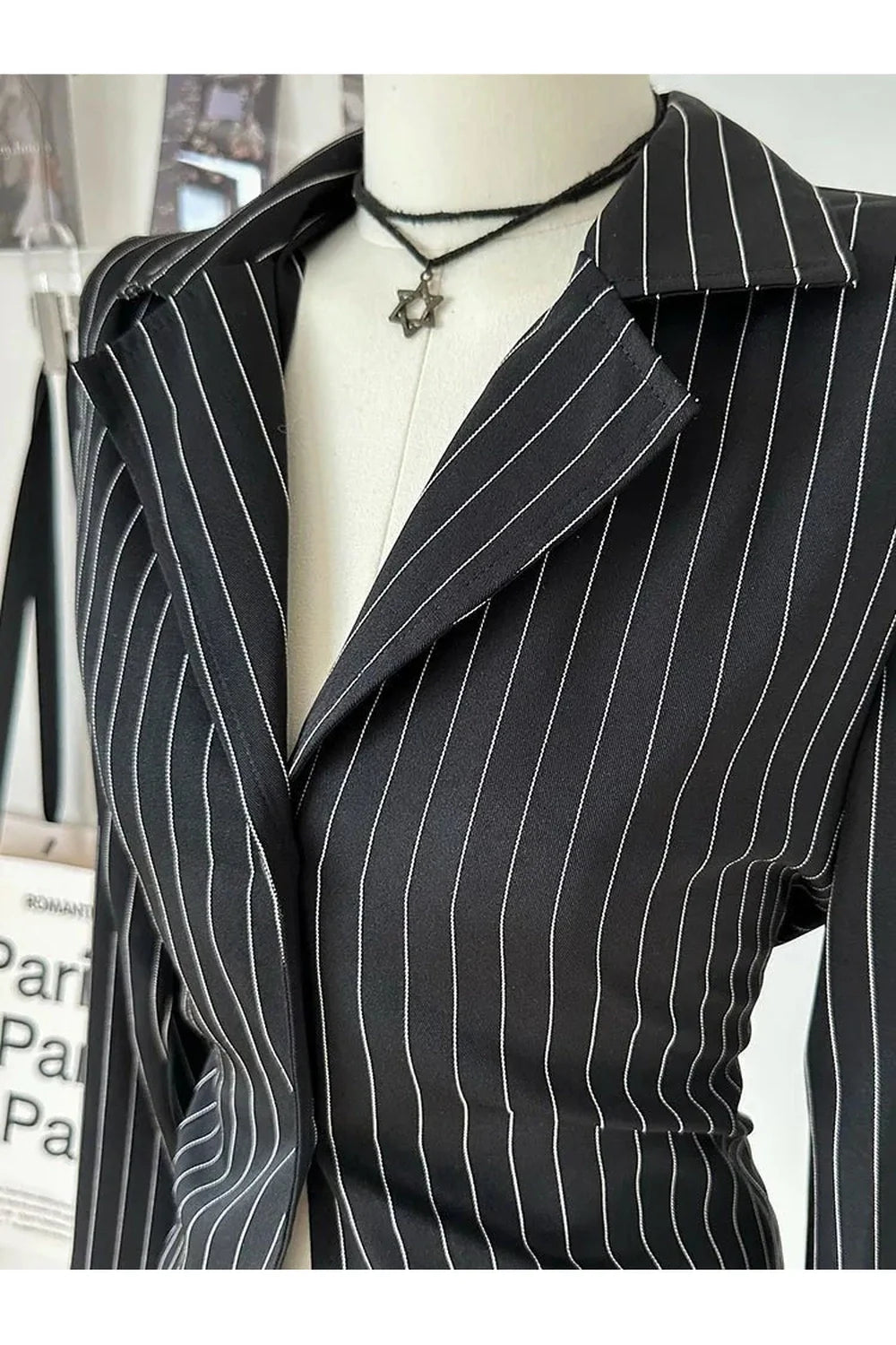 Pinstripe Power Blazer and Skirt Set