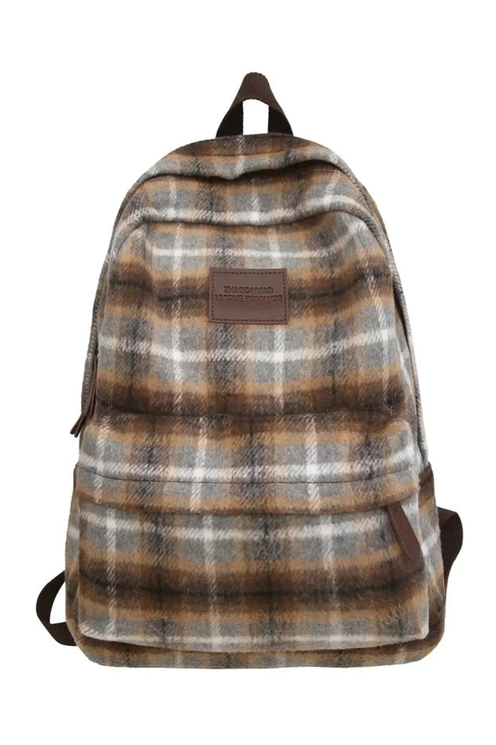 Cozy yellow white plaid backpack for travel.