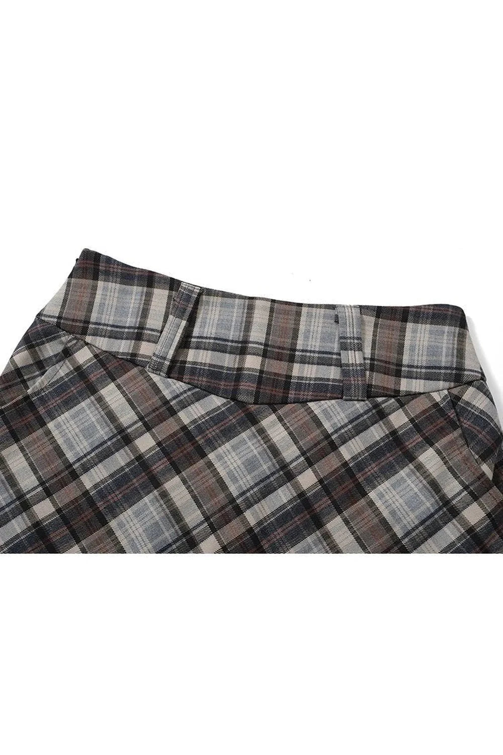 Coffee plaid mini skirt exudes Harajuku charm.