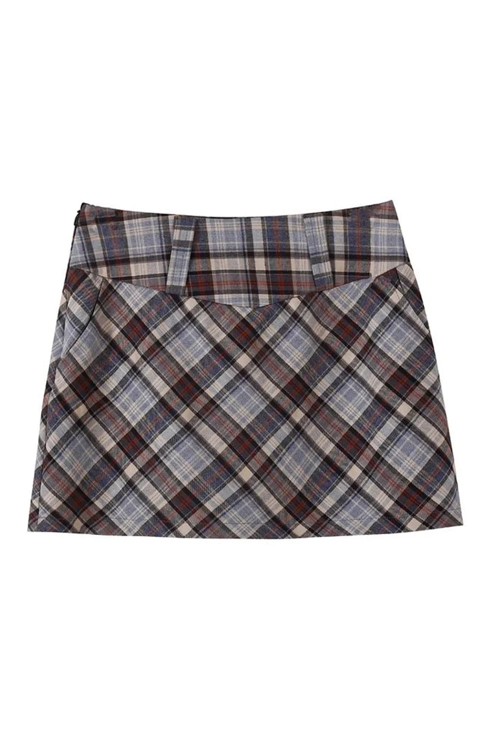 Coffee plaid mini skirt exudes Harajuku charm.