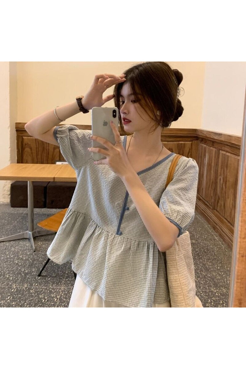 Plaid Loose Korean Style Blouse