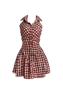 Stylish Red Plaid Mini Birthday Dress.