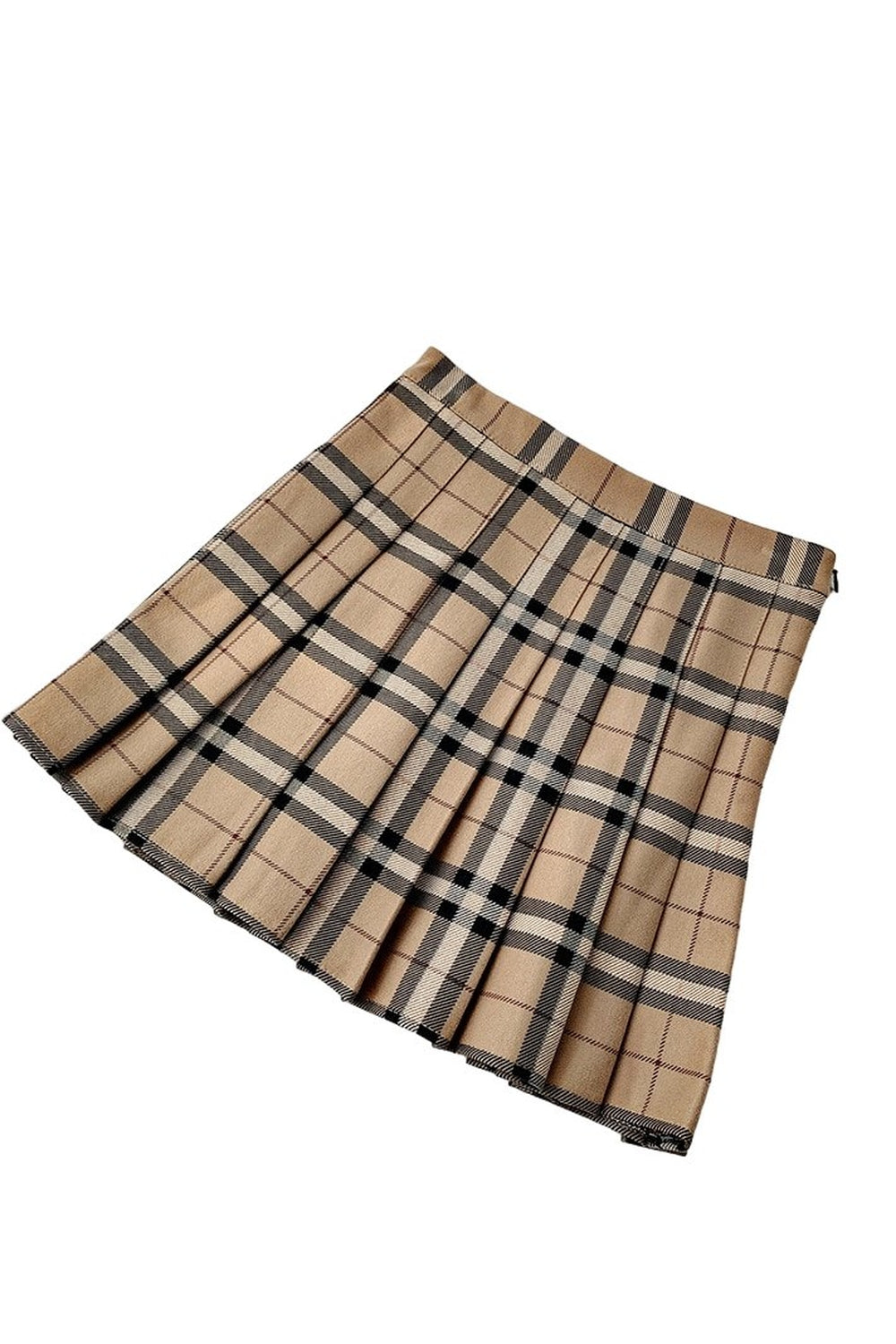 Khaki Plaid Pleated Mini Skirt: trendy and versatile.