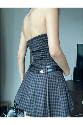 Plaid Strapless Skater Dress