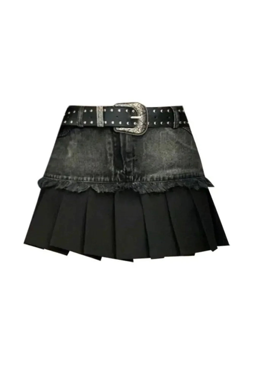 Pleated Black Denim Skirt