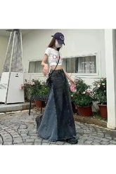 Black Plus Size A Line Denim Skirt, versatile.