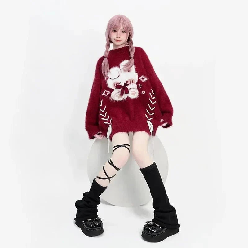 Cozy Red Plush Bunny Dream Sweater.