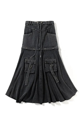 Dark Grey Pocket Baggy Denim Skirt: Stylish and versatile.