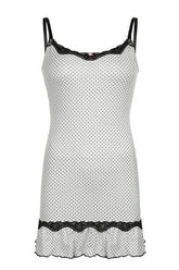 Elegant Polka Dot Slip Dress in White.