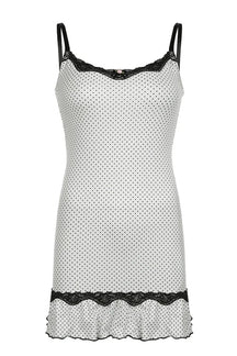 Elegant Polka Dot Slip Dress in White.