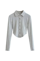 Versatile Light Grey Top Polo Collar Set