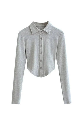 Versatile Light Grey Top Polo Collar Set