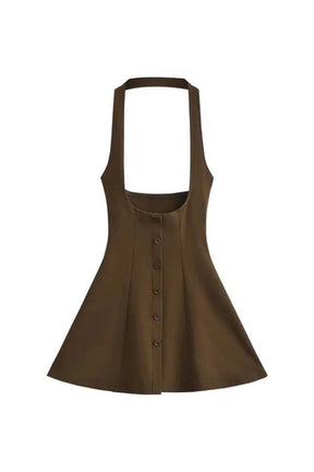 Stylish Polo Collar Dress & Brown Skirt Ensemble.