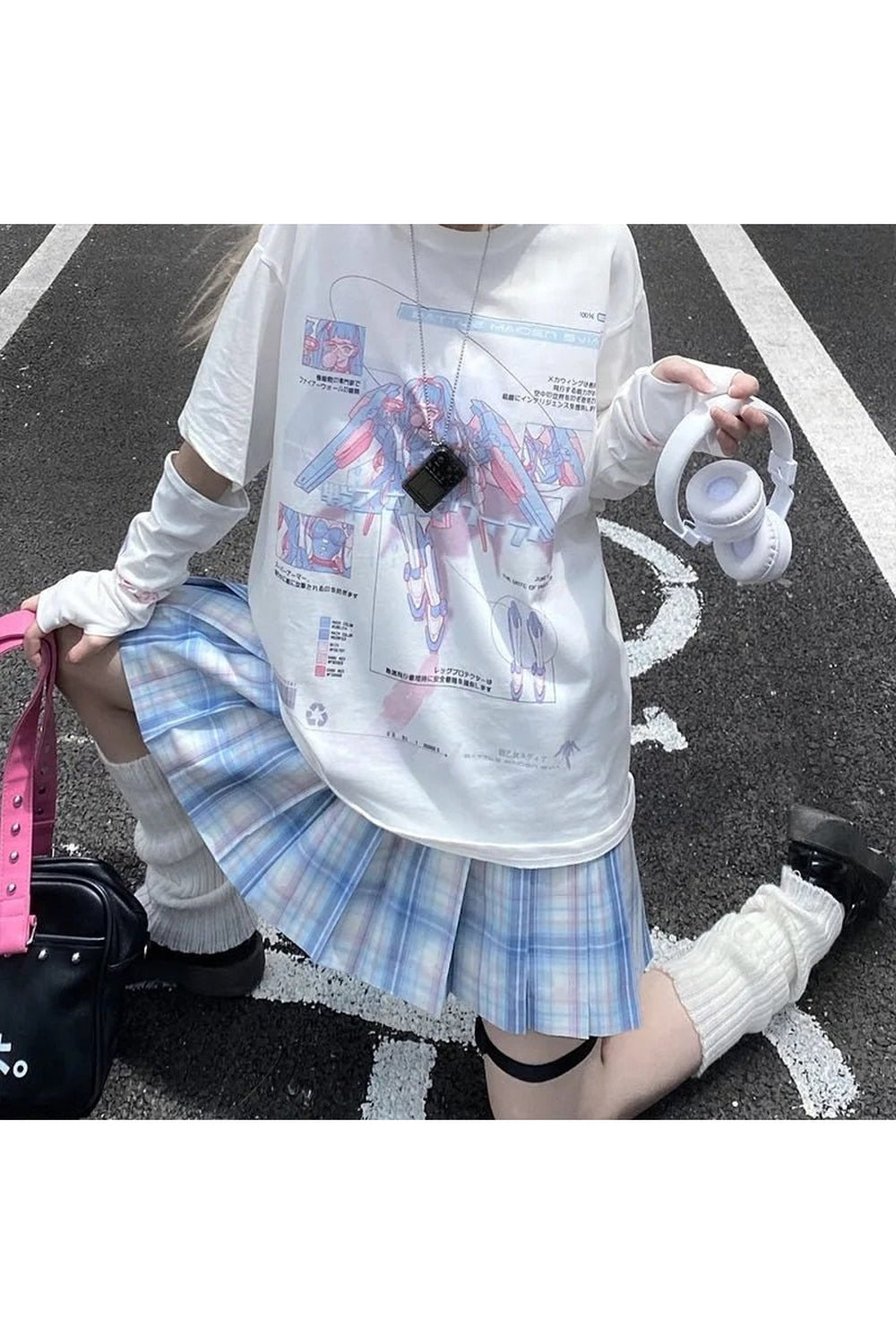 White Preppy Anime Style T-shirt featuring anime design.