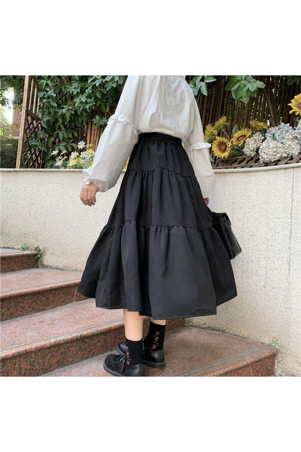 Preppy Black Long Skirts