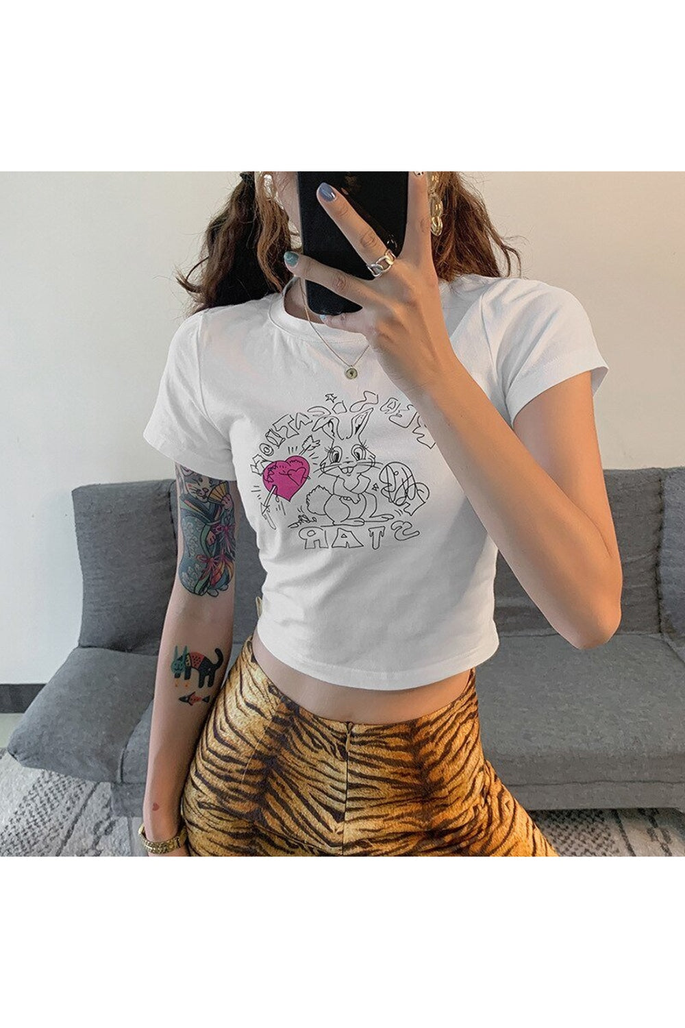 Preppy Cute Rabbit Print Crop Top