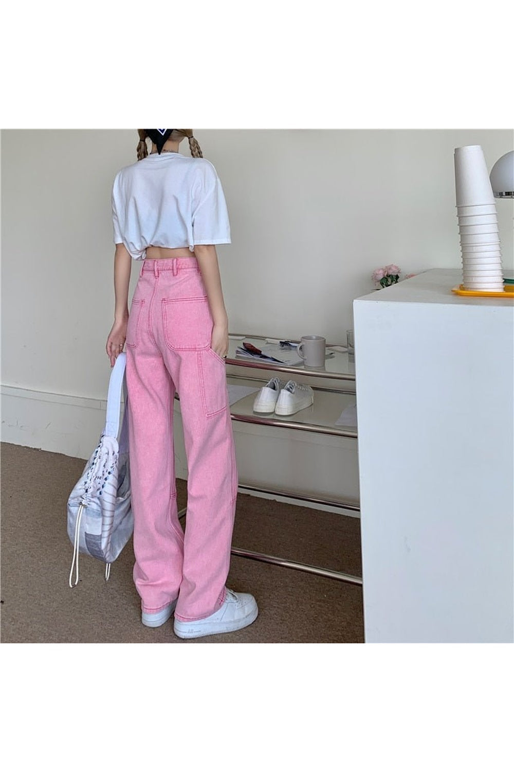 Preppy Fashion Pink Denim Pants