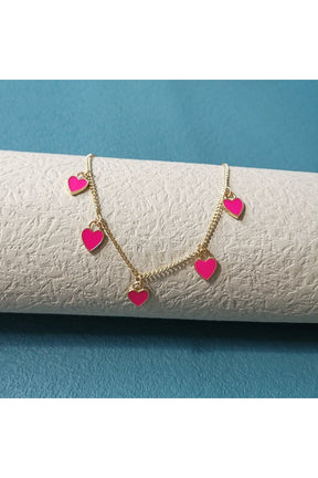 Red Preppy Pastel Heart Necklace exudes charm.