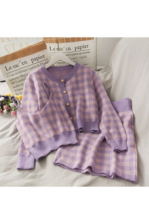 Pastel Purple Two Piece Skirt Set: Preppy.