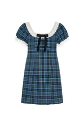 Stylish Preppy Plaid Bow-Tie Dress in Picture Color.