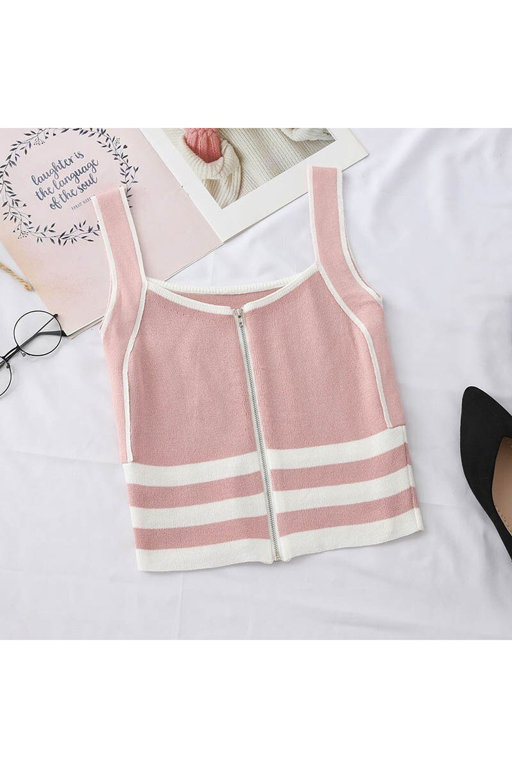 Stylish Preppy Pink Striped Crop Top.