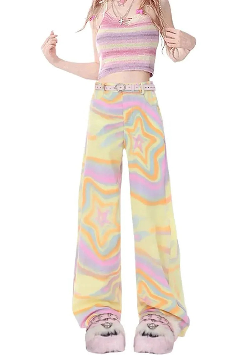 Vibrant Yellow Psychedelic Starburst Pants with bold design.