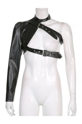 Stylish black PU leather punk crop top.