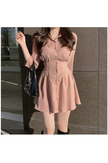 Pink Puff Sleeve A-Line Dress exudes elegance.