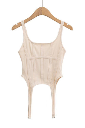 Beige Punk Corset Top, edgy and stylish.