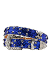 Blue crystal-studded punk Western cowboy belt.