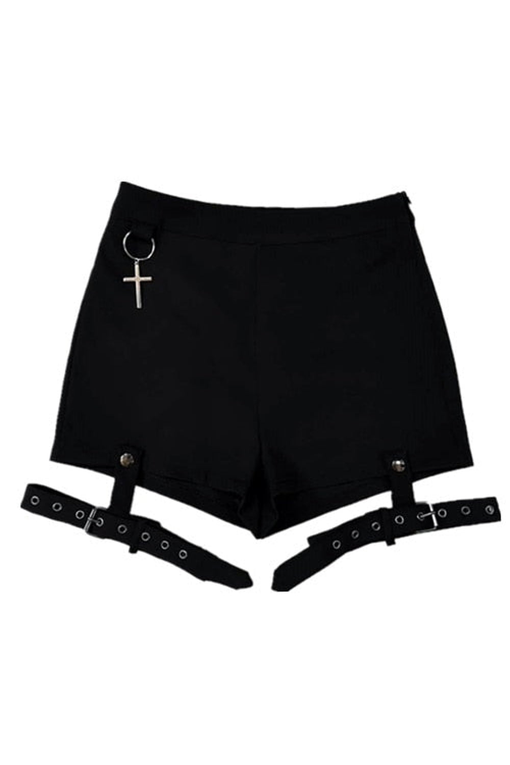 Stylish black Punk & Egirl shorts with rings.