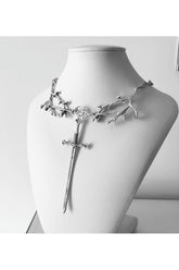 Stylish Punk Fashion Viking Sword Necklace, Silver Plated.