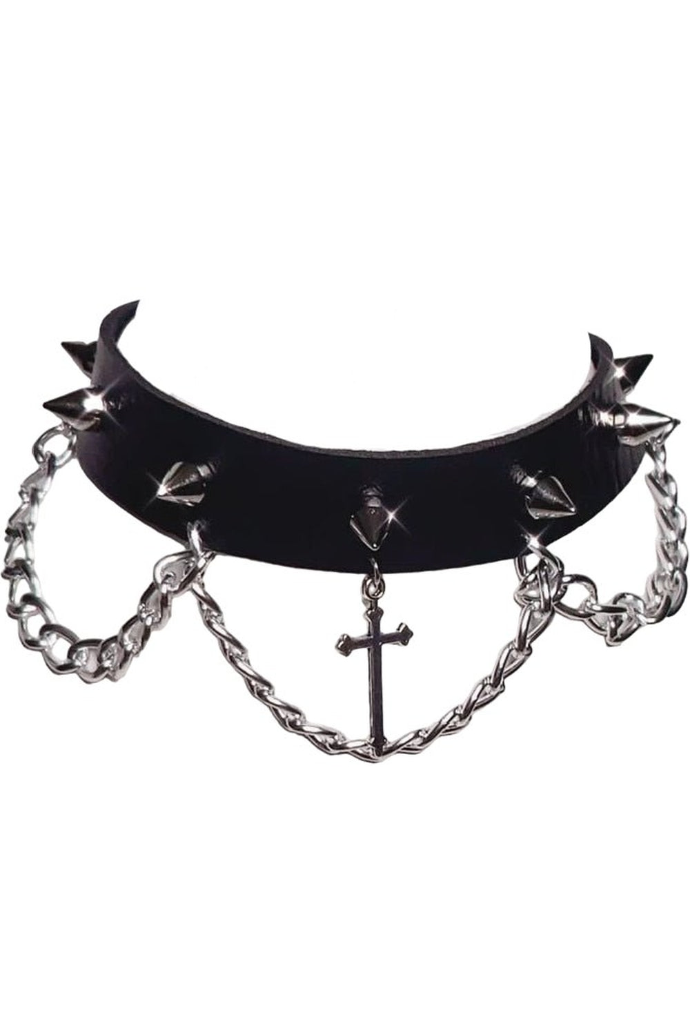 Chic Punk Goth Cross Choker in Antique Silver.