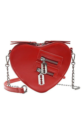 Red Punk Heart Blade Zipper Chain Bag.